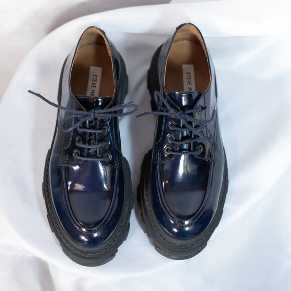 Steve Madden Chunky Platform Genuine Leather Shoes Lace Up Helga Blue Size 9M - Picture 5 of 11